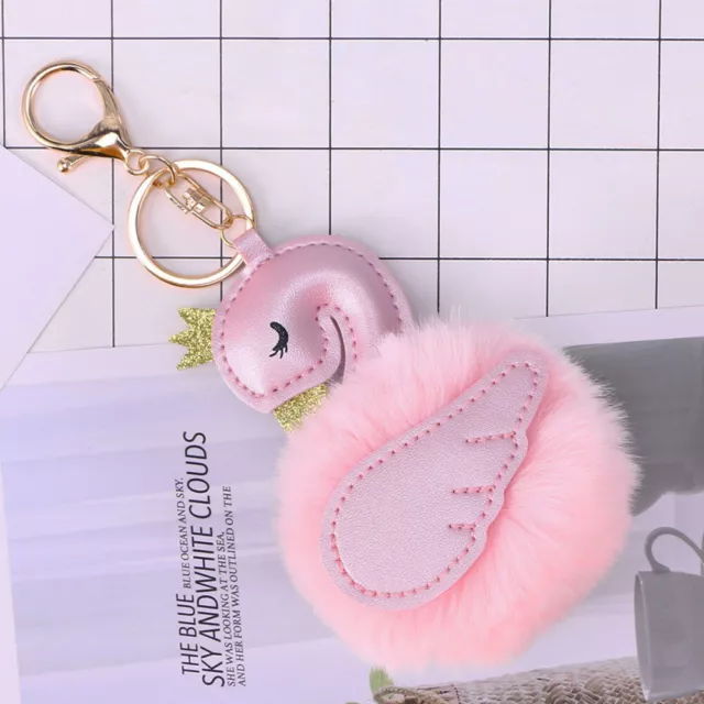 Cartoon Swan Shape Fluffy Ball Keychain Keyring Bag Hanging Pendant Ornament