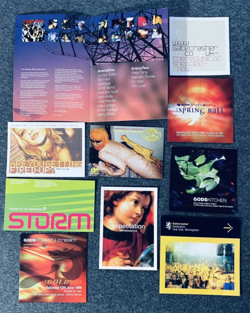 Rave Flyer Bundle x 10  Gatecrasher Godskitchen Passion  Renaissance ++ 90s Y2K