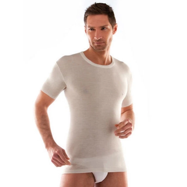 Liabel 5148 Maglia Uomo Mezza Manica Corta Girocollo 80% Lana Bianco T-Shirt