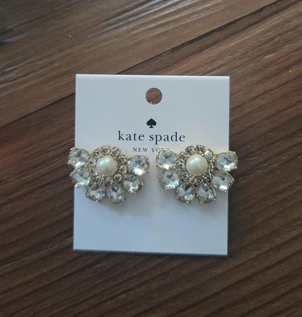 Nwt Kate Spade Bright Ideas Crystal Cluster Fan Faux Pearl Stud Earrings