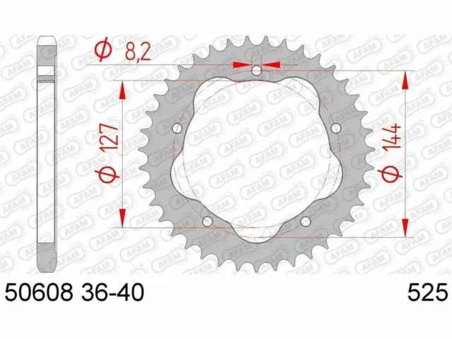 Couronne AFAM 39 dents acier standard pas 525 type 50608 ( Sports motorisés ) -