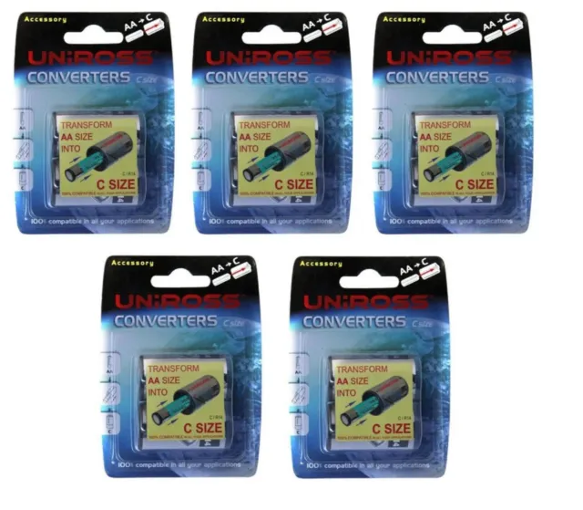 Lot de 10 convertisseurs de piles LR6/AA en LR14/C RECHARGEABLE CONVERTER C SIZE