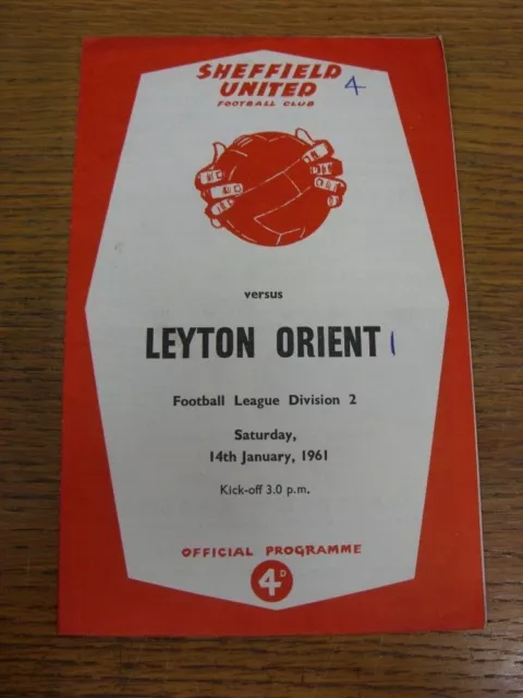 14/01/1961 Sheffield United v Leyton Orient  (folded, score on front). FREE POST