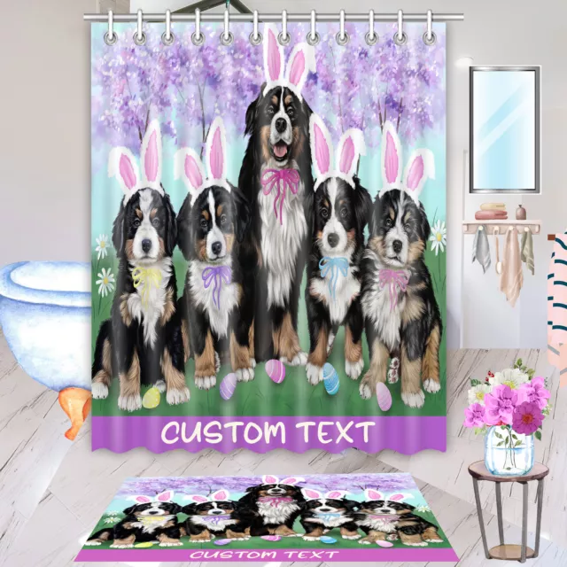 Bernese Mountain Dog Bath Mat & Shower Curtain Set Christmas Personalized NWT