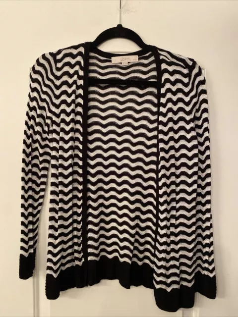 EUC Ann Taylor Loft Women’s Black White Striped Open Cardigan Sweater Size SP