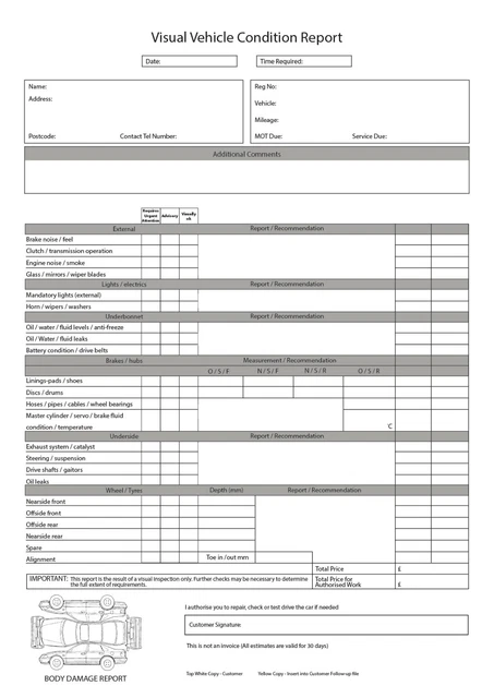 Mot Inspection Checklist VEHICLE INSPECTION A4 duplicate pad checklist Used car service mot ...
