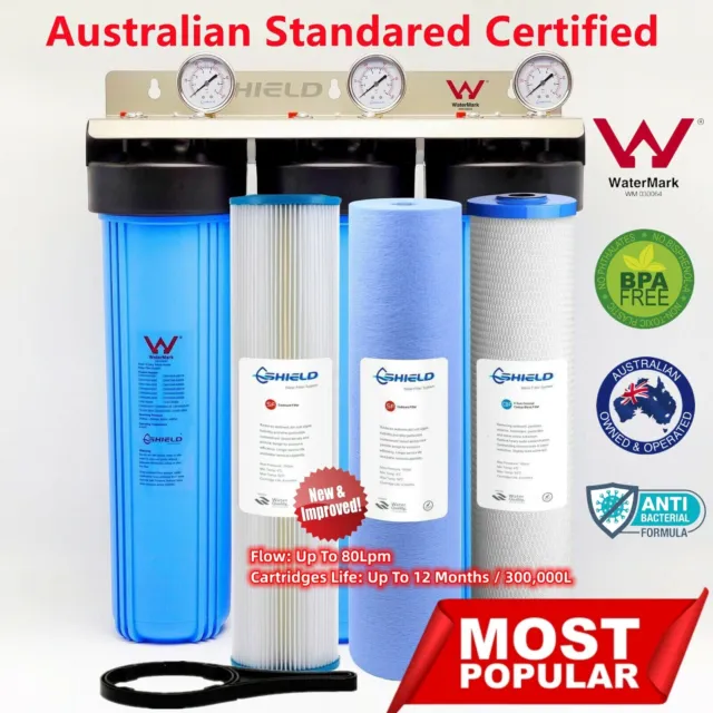 Whole House Water Filter System 20'' x 4.5'' Triple Big Blue 3 Stages Tank Rain