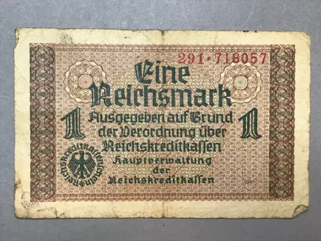 1 Reichsmark Nazi Germany Currency  Bill Swastika Ww2