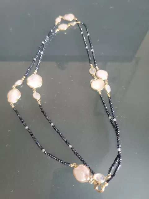 DESIGNER BLACK SPINEL, Onyx And Pearls Bids Necklace 42\