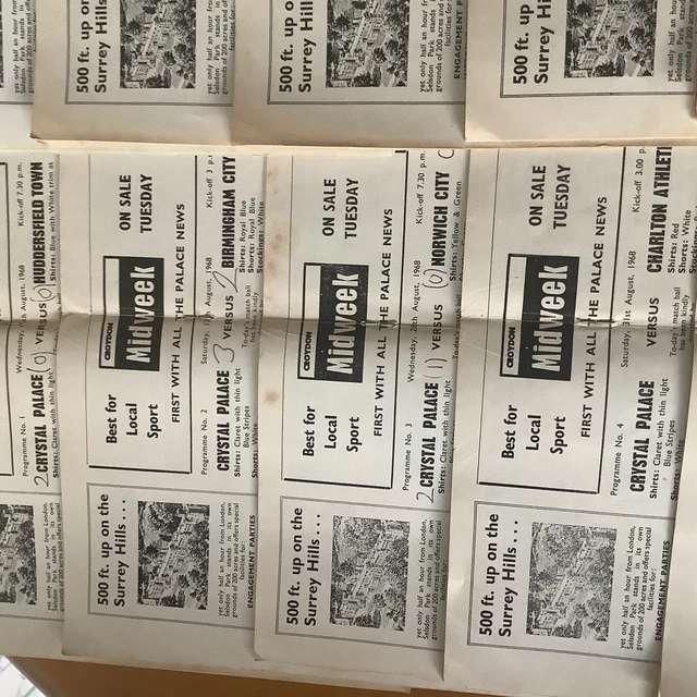 BUNDLE OFF 28 Crystal Palace 1968/69 HOME Programmes Inc Post Matches £