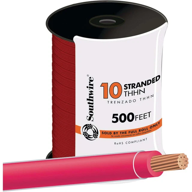 Southwire 500 Ft. 10 AWG Stranded Red THHN Electrical Wire 22975757 Pack of 2