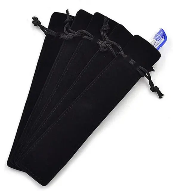 5 PACK Black Velvet Pen Pouch Sleeve Holder Single Pen Bag Case Pencil Bag NEW