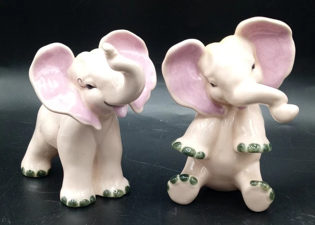 VTG Kay Finch California Pottery Pink Elephant Set RARE Hand Painted MCM EUC 3