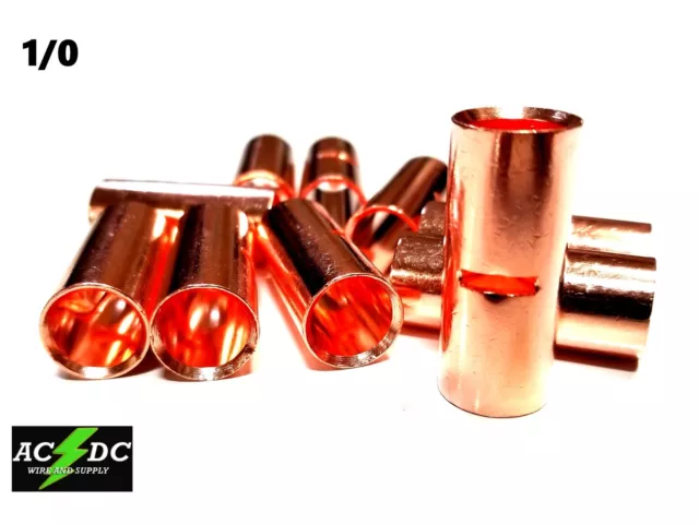 1/0 Gauge Bare Copper Butt Connector 5 Pk Crimp Terminal Awg Battery