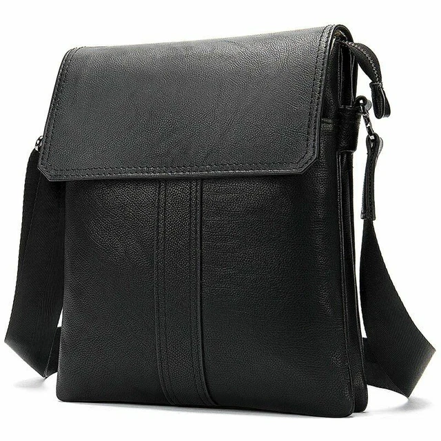 Men's Black Shoulder Bag Genuine Leather Crossbody Messenger Handbags
