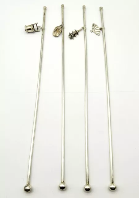 Set of 4 Vintage Japanese 925 Sterling Silver Drink Stirrers - Iced Tea Spoons