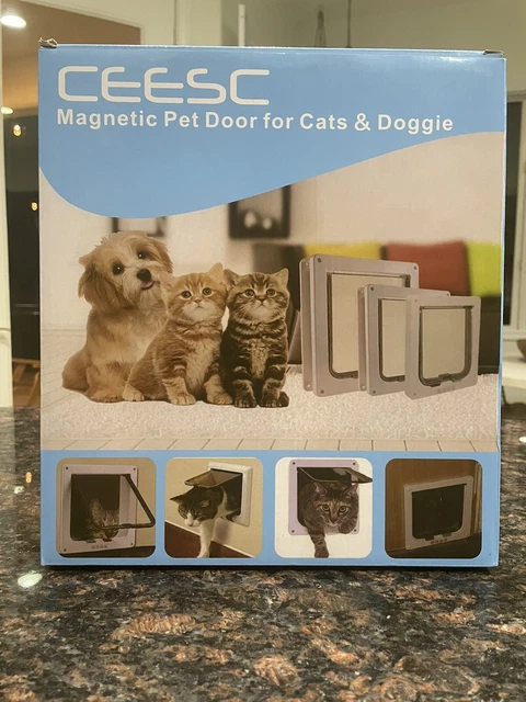 Puerta magnética para mascotas Ceesc para gatos y perros XL blanca NUEVA