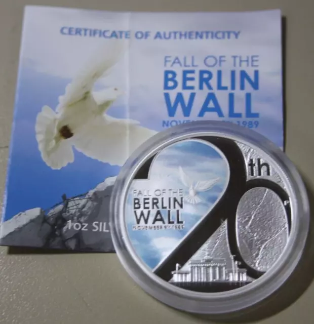 Tuvalu 1 Dollar 2009 Silber 1 Oz #F6512 20 Jahre Mauerfall koloriert nur 5000