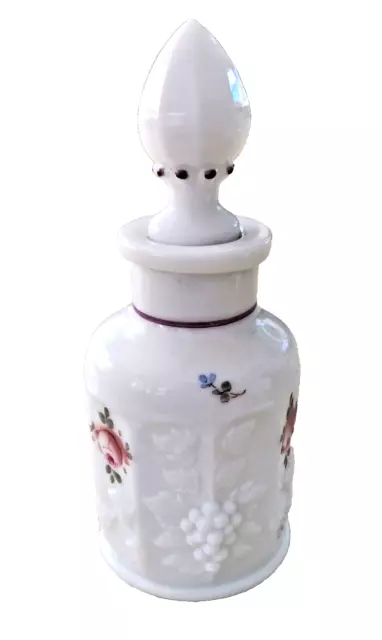 Vtg Westmoreland Milk Glass Hand Painted Perfume Bottle with Stopper