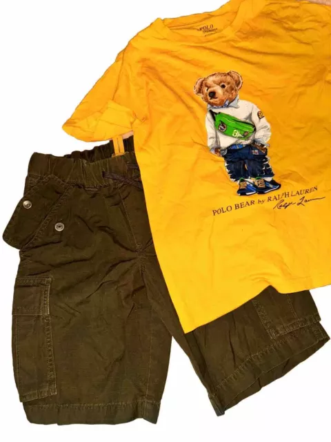 Ralph Lauren Polo Bear Tshirt Boys Size 8 Yellow Shorts Lot Preowned US-93
