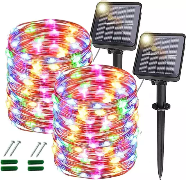 [2 Pack] 10M/33FT 100 Leds Solar Fairy String Lights Outdoor,Fairy Christmas Lig