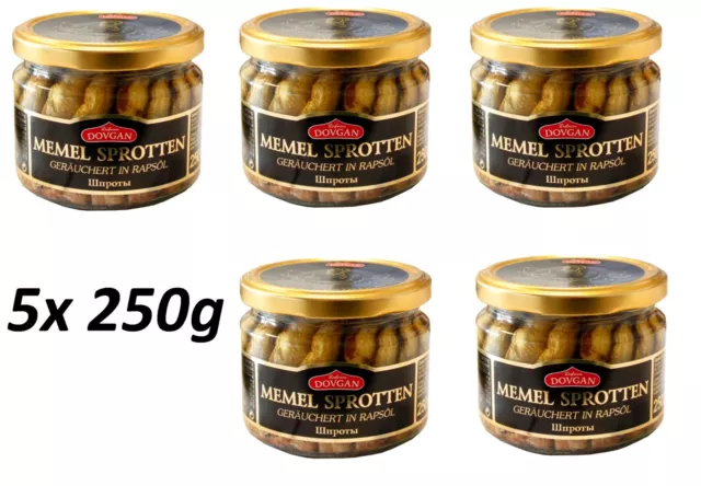 5x 250 g di spratti di memel affumicati in olio di colza Шпроты в масле копченные