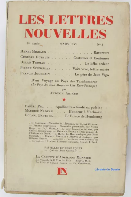 Les Lettres nouvelles N°1 Michaux Apollinaire 1953 Revue