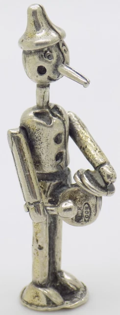 Vintage IN Argento Massiccio Italiano Fatto a Mano Pinocchio & Tamburine