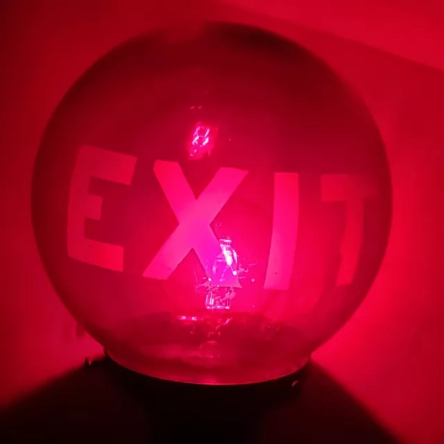 Ruby Red EXIT Globe Light Fixture Art Deco Theatre Hotel Hallway  Etched Antique 2