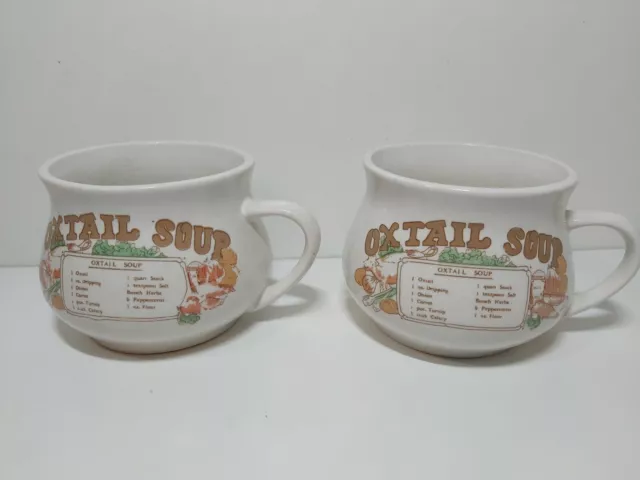 Pair Retro Vintage Style Recipe Soup Mug Cup Bowls Oxtail Crown Dynasty
