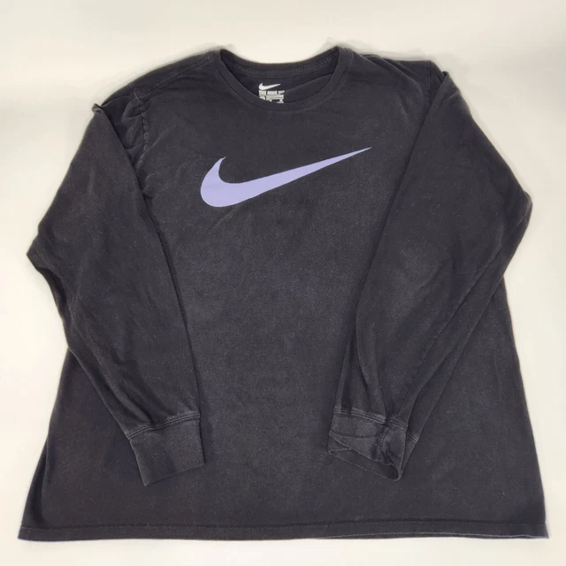 Nike Athletic Cut Men's XL Black Long Sleeve Purple Center Swoosh T-shirt