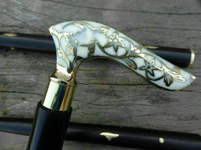 Designer Brass Handle Walking Stick Cane Vintage Antique Victorian Wooden Style