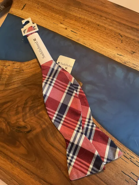 Adjustable Bow Tie Red, Blue White Stripe Saddlebred Hand Made Self-Tie