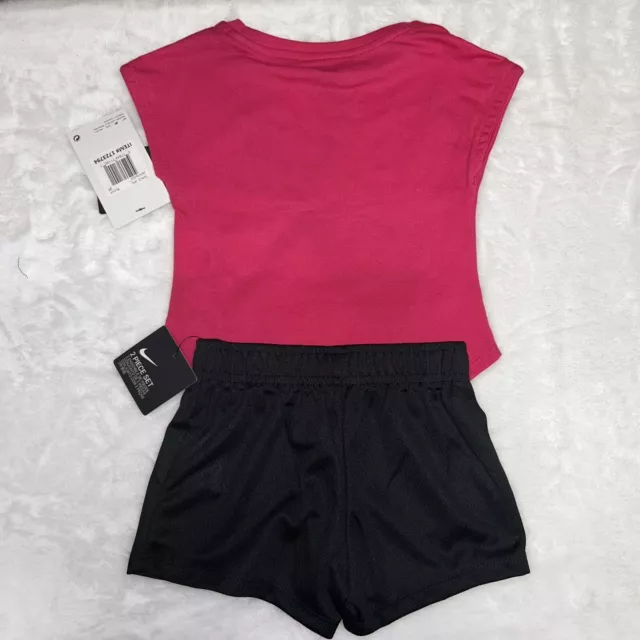 Nike Toddler Girl 2 Pc Top Shirt & Shorts Set Bright Pink, Black, White 2T 3T 4T 2