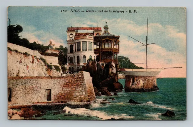 Nice France Restaurant de la Reserve Beached Sailboat Old Unused French Postcard