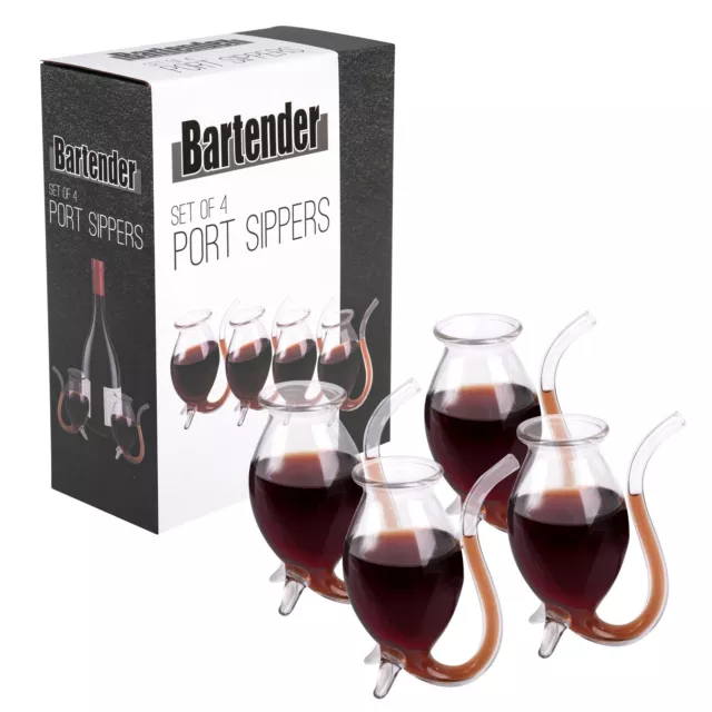 NEW BARTENDER PORT SIPPERS Set 4 Glass Decanter Gift Boxed Red Wine Pipe Liqueur