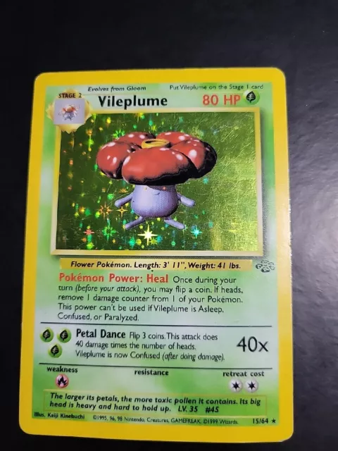 Pokémon Vileplume Holo Jungle 15/64 Unlimited Rare TCG Card 1999 WOTC