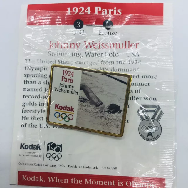 1924 Paris Johnny Weissmuller Kodak USA Olympic Rings. Souvenir Pin Pinback