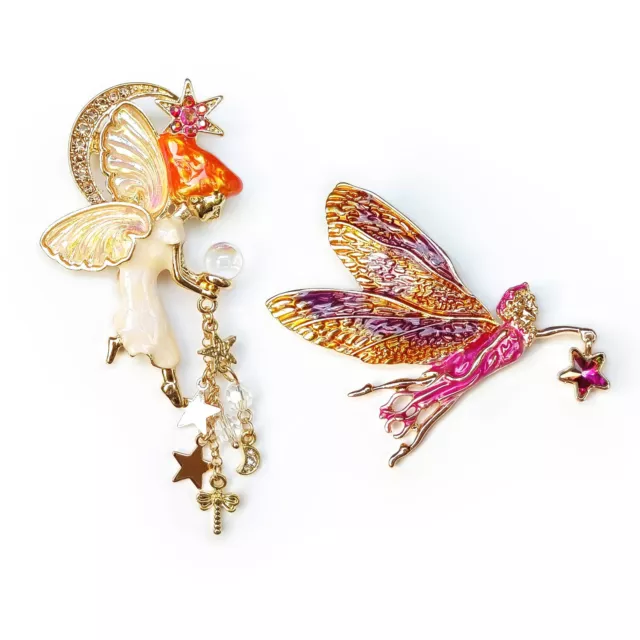 Brooch Gold Orange Pink Fairy Sprite Angel Red Star Moon Fairytale Fantasy Pin