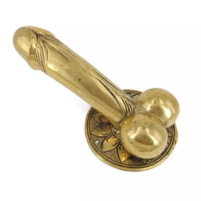 PENIS shape DOOR PULL or HOOK hand made solid brass 9 " handle heavy B