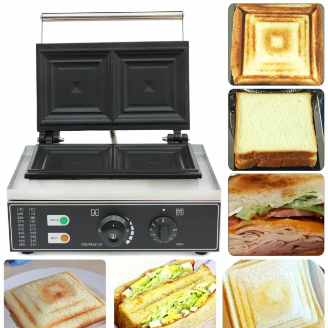 110V 1500W 2-Slice Commercial Electric Sandwich Machine Sandwich Maker Making