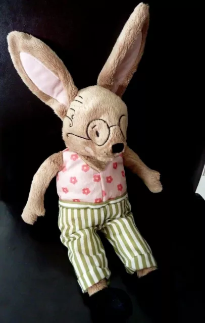 98. DOUDOU PELUCHE IKEA LAPIN ROSE LUNETTES PANTALON VERT RAYE 38/48 cm - TTBE