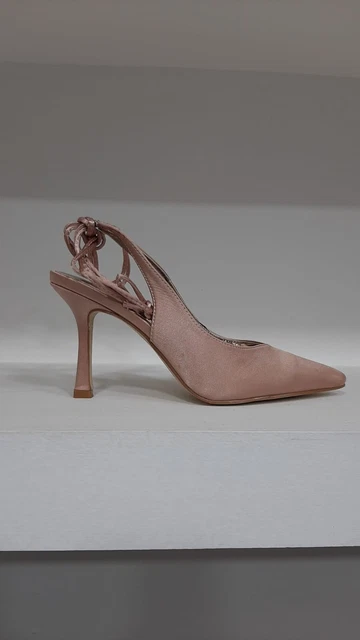 Scarpe donna ragazza decollete beige aperto dietro sandalo cinturino tacco 9