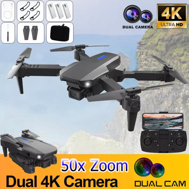 3*Batteries RC Drone 4K HD Dual Camera With WiFi FPV Selfie Foldable Quadcopter