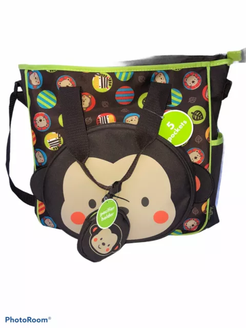 Baby Boom Brown Multicolor Monkey Diaper Bag New