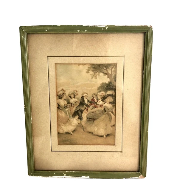 Cuadro antiguo grabado cortesanas estilo era 26x32 cm