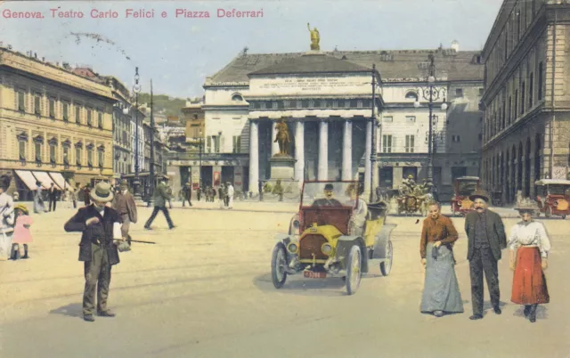 Cartolina Genova Liguria Teatro Carlo Felici E Piazza Deferrari Viaggiata 1916