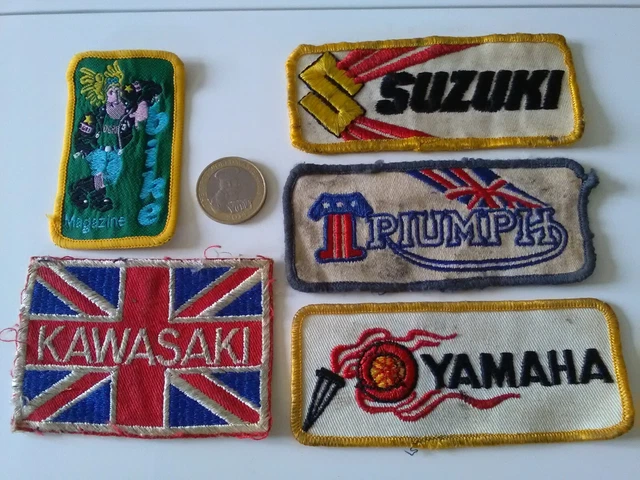 5 Vintage Motorbike Sew On Patch Badge Biker Suzuki Kawasaki Triumph Yamaha Bike