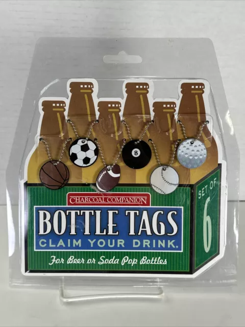 Charcoal Companion Set of 6 Claim Your Drink Bottle Tags ~ For Beer or Soda