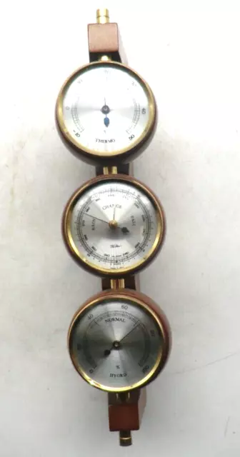 A VINTAGE Wood And Brass " Fischer " Barometer, Thermometer ,Hygro Set
